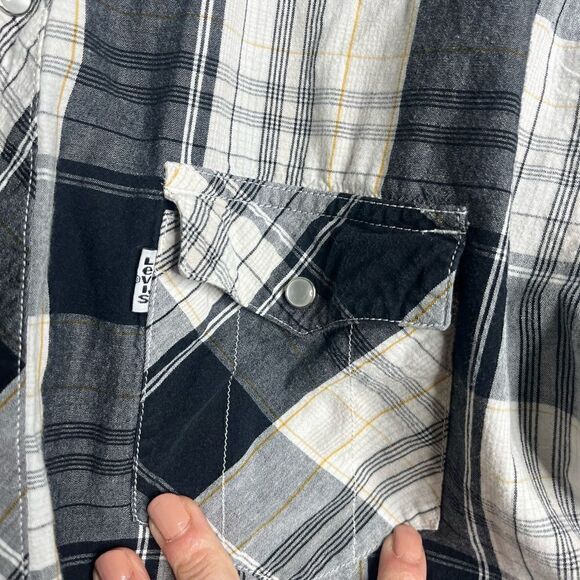Levi’s long sleeve pearl snap men’s size medium gray black - Picture 3 of 7